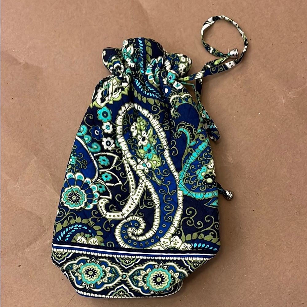 Vera Bradley Blue Paisley Quilted Drawstring Wine Bottle Gift Bag Pouch